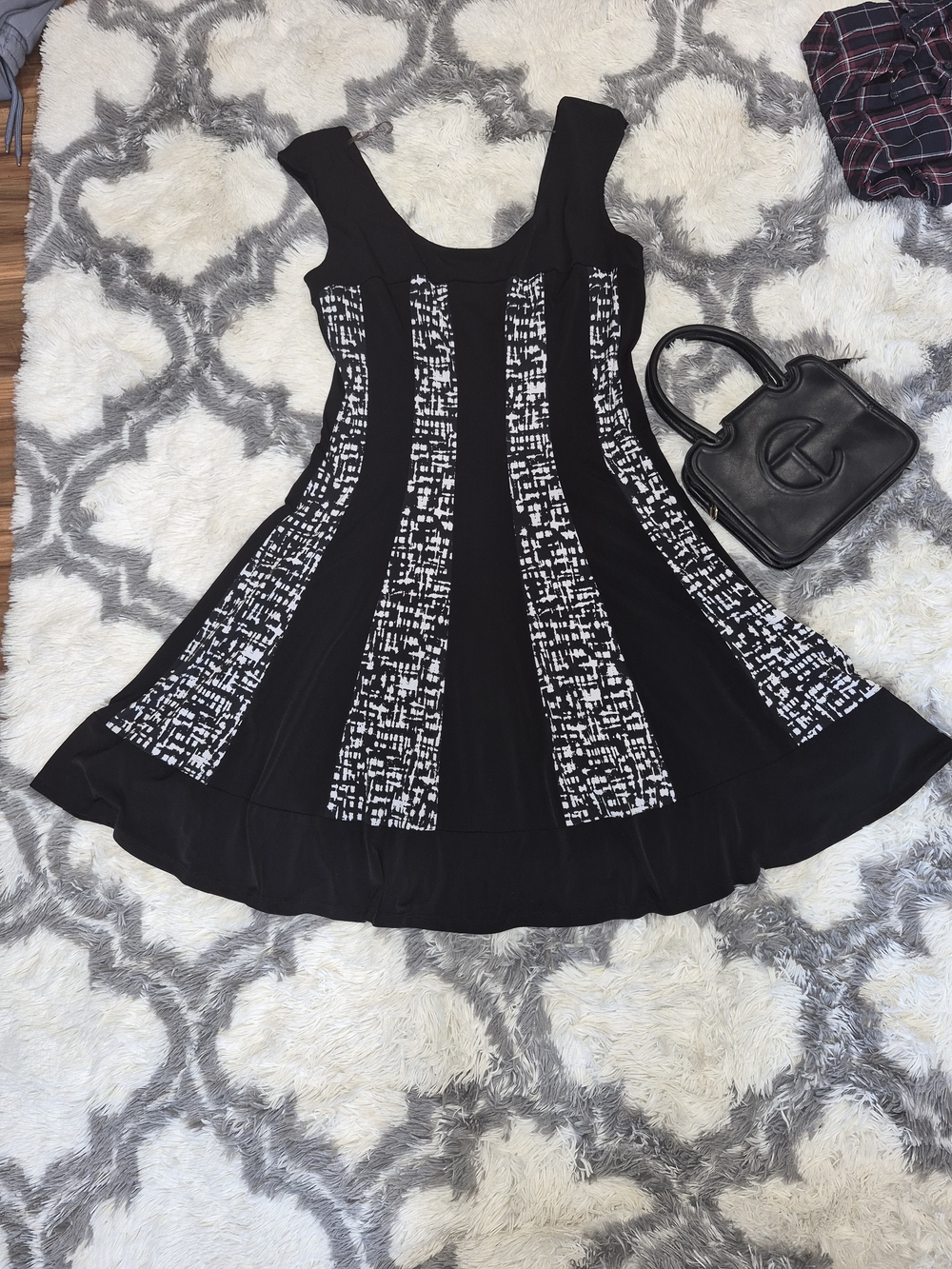 connected apparel Black and White Paneled Midi Dress